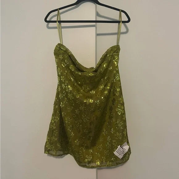 Green Sequin Floral Strapless Dress - Picture 1 of 2